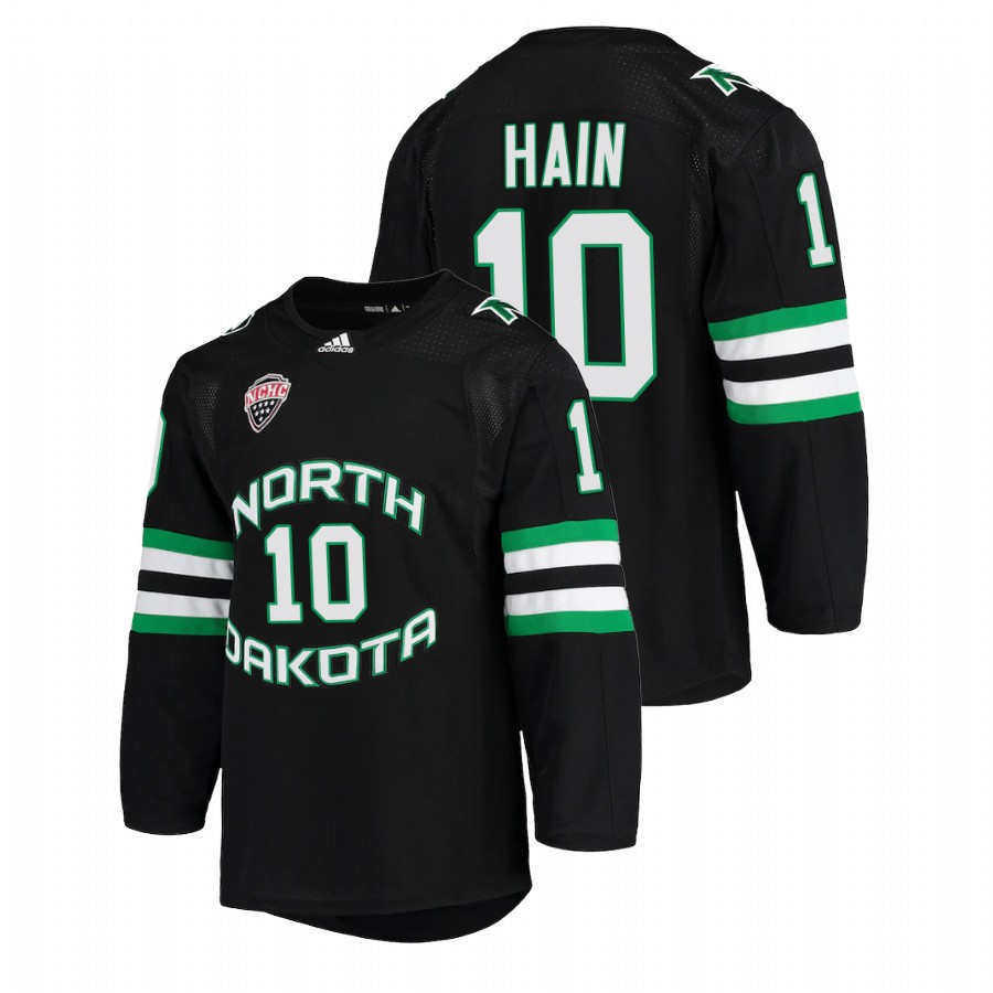   north dakota fighting hawks gavin hain black college hockey nchc jersey