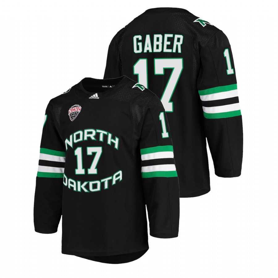   north dakota fighting hawks riese gaber black college hockey nchc jersey