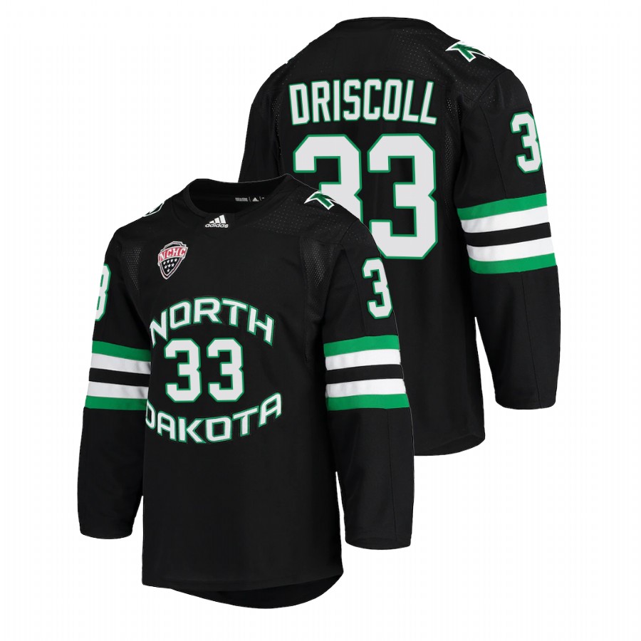   north dakota fighting hawks zach driscoll black college hockey nchc jersey