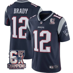 #12 Tom Brady New England Patriots Jersey - 6x SB Champions Patch  1