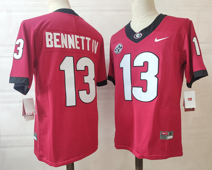 #13 Stetson Bennett Georgia Bulldogs Men's Jersey NCAA Red Limited Home