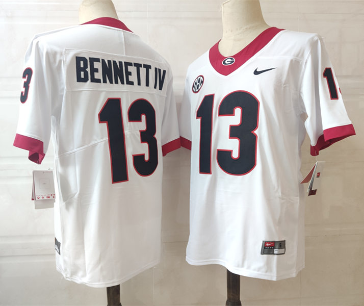 #13 Stetson Bennett Georgia Bulldogs Men's Jersey NCAA White Limited Away