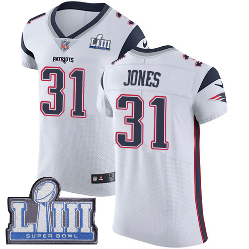 #31 Elite Jonathan Jones White Nike NFL Road Men's Jersey New England Patriots Vapor Untouchable Super Bowl LIII Bound
