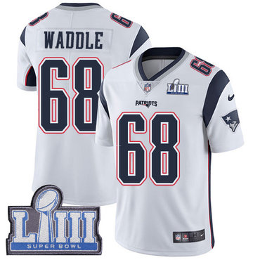 #68 Limited LaAdrian Waddle White Nike NFL Road Youth Jersey New England Patriots Vapor Untouchable Super Bowl LIII Bound的副本