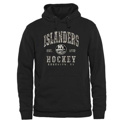 New York Islanders Black Camo Stack Pullover Hoodie