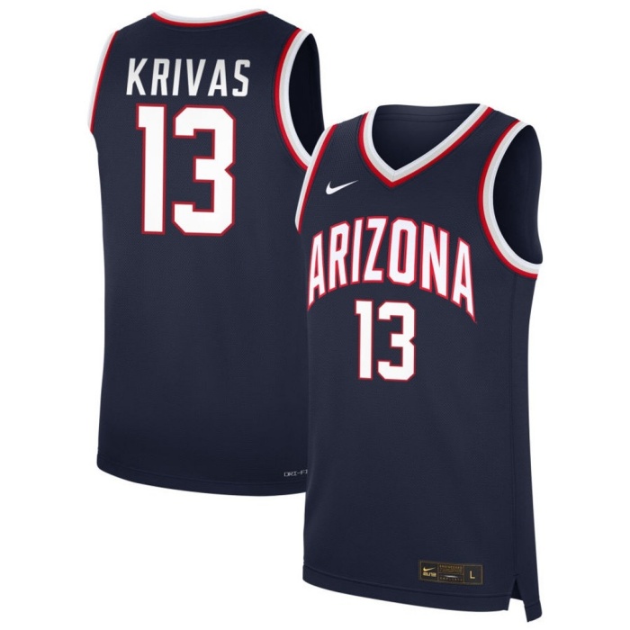  Arizona Wildcats #13 Motiejus Krivas Navy College Basketball Game Jersey 