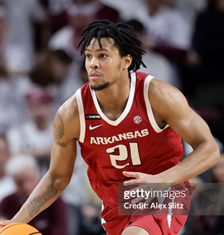  Arkansas Razorbacks #21 D. J. Wagner Cardinal Away College Basketball Game Jersey 