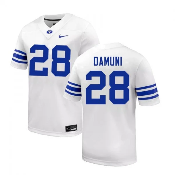  BYU Cougars #28 Jovesa Damuni White Royal College Football Game Jersey 