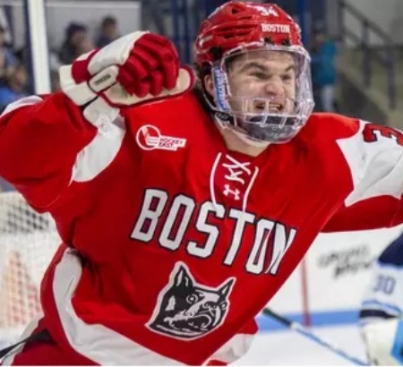  Boston University Terriers #34 Cole Eiserman  Scarlet Mascot Retro  Hockey Jersey 