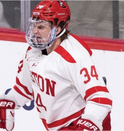  Boston University Terriers #34 Cole Eiserman White Boston Hockey Jersey 