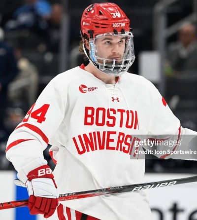 Boston University Terriers #34 Cole Eiserman White Boston University  Hockey Jersey 