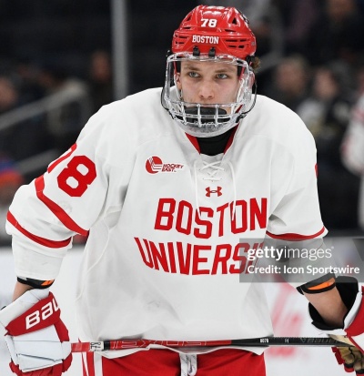  Boston University Terriers #78 Sascha Boumedienne White Boston University  Hockey Jersey 