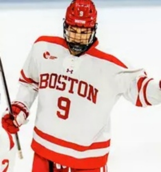  Boston University Terriers #9 Sacha Boisvert  White Boston Hockey Jersey 