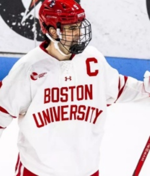  Boston University Terriers #9 Sacha Boisvert  White Boston University  Hockey Jersey 