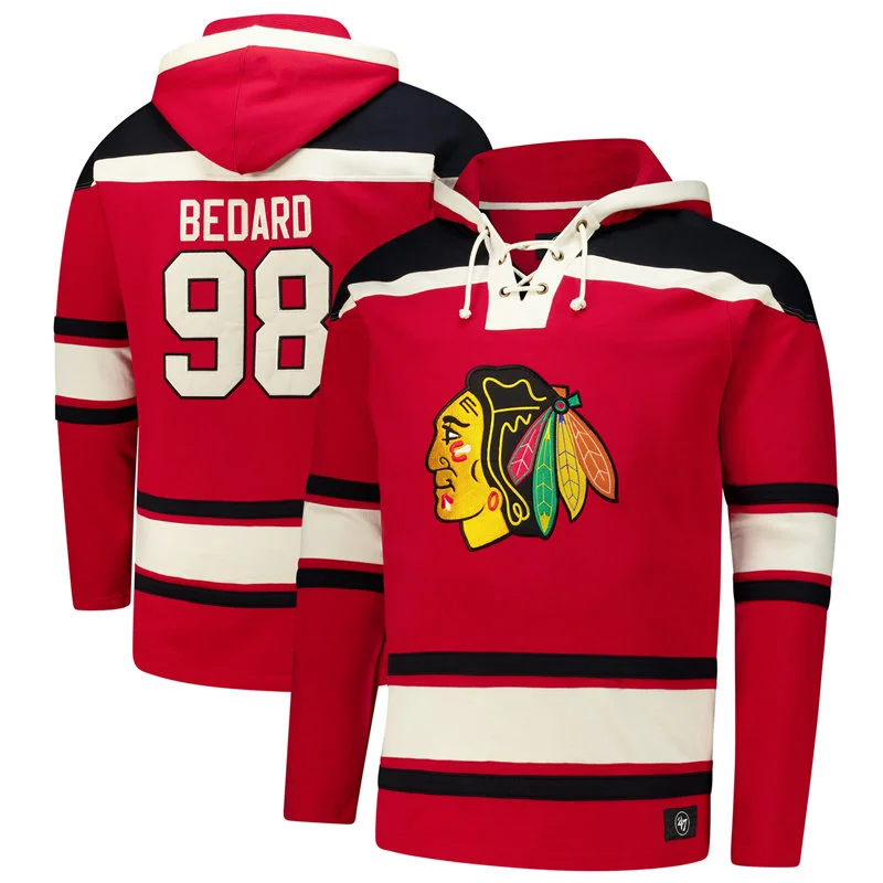  Chicago Blackhawks #98 Connor Bedard Lace-up Pullover Hoodie - Red 