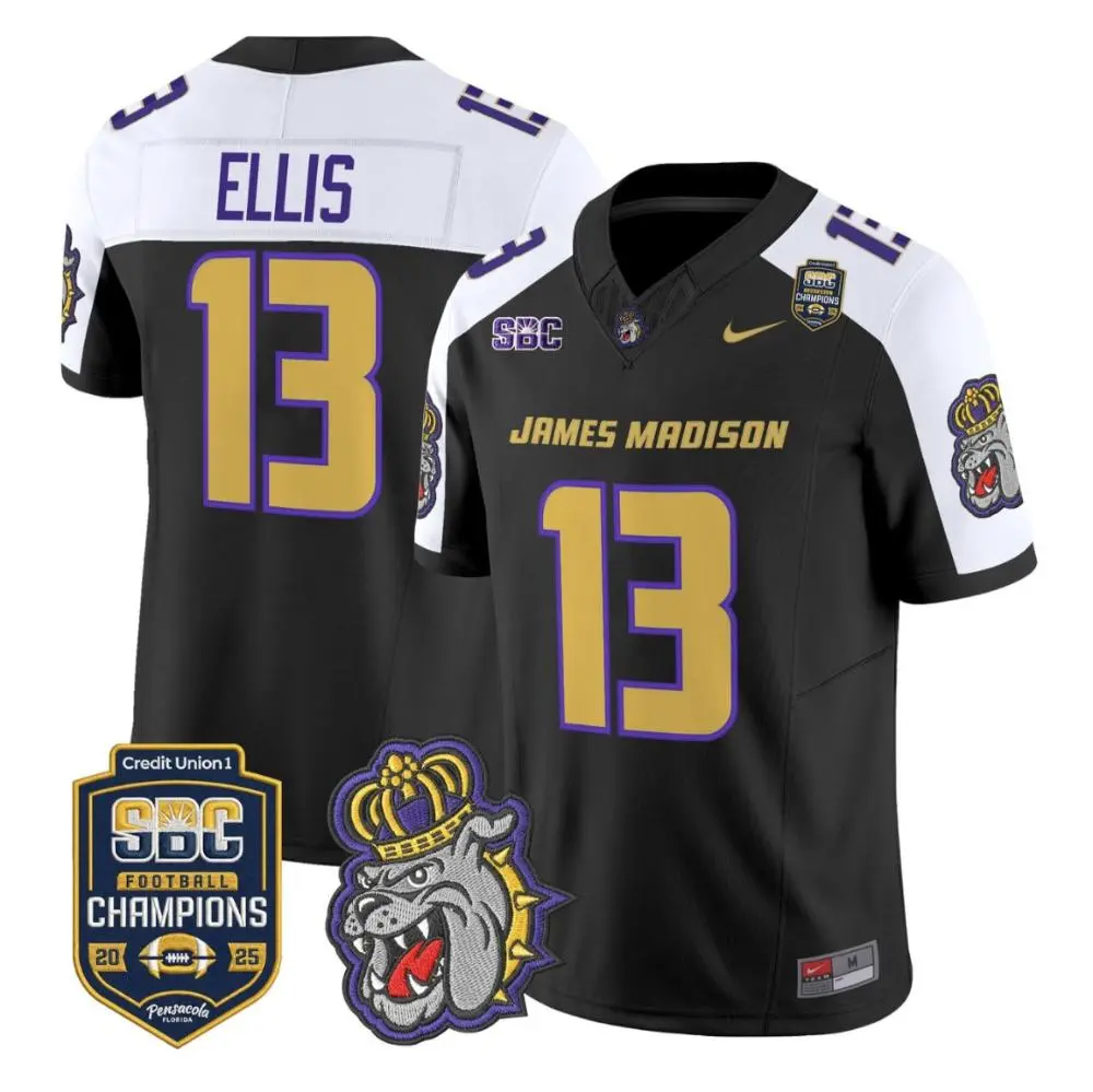  James Madison Dukes #13 Landon Ellis Black White Gratitude Limited Football Jersey 
