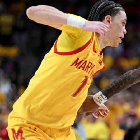  Maryland Terrapins #1 Darius Adams 2025 Gold College Basketball Game Jersey 