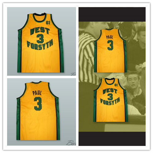  Men's #3 Chris Paul West Forsyth High School Basketball Jersey Yellow With 61 Tribute to 