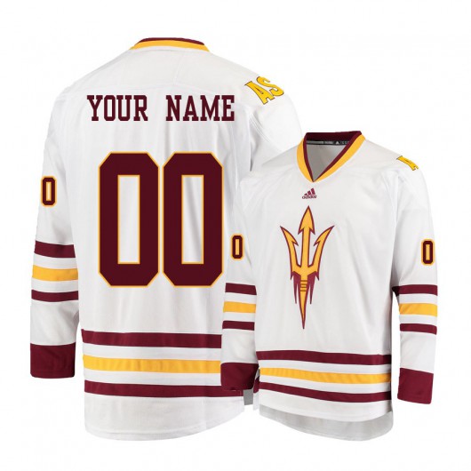  Men's Arizona State Sun Devils Custom Adidas 2012-18 Old White Hockey Jersey 