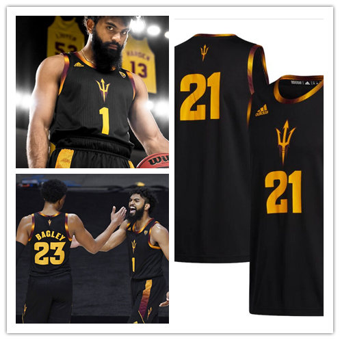  Men's Arizona State Sun Devils Custom Adidas 2021 Black Gold College Basketball Game Jersey 