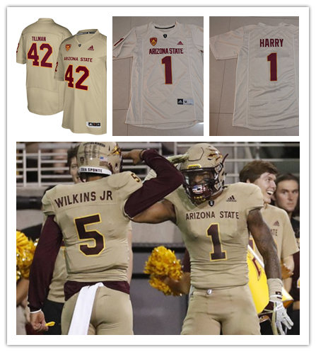  Men's Arizona State Sun Devils Custom Adidas Cream College Football Game Jersey 