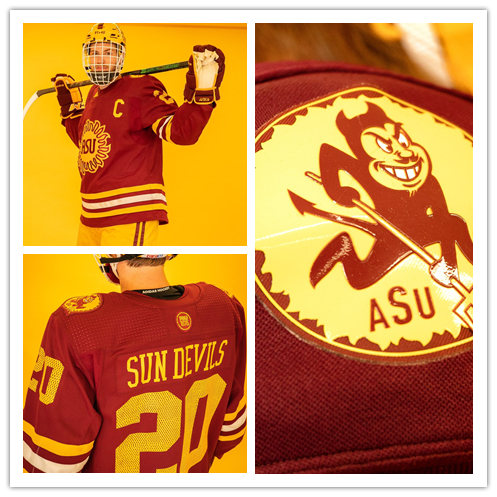  Men's Arizona State Sun Devils Custom Adidas Maroon 1975 THROWBACK HOCKEY Jersey 