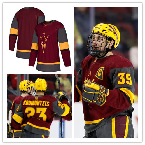  Men's Arizona State Sun Devils Custom Adidas Maroon College Hockey Game Jersey 