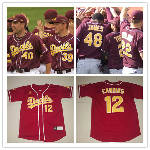  Men's Arizona State Sun Devils Custom Adidas Maroon Devils Full-button front Baseball Jersey 