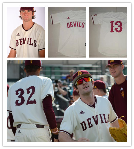  Men's Arizona State Sun Devils Custom Adidas White Devils Baseball Jersey  