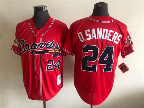  Men's Atlanta Braves #24 Deion Sanders Mitchell&Ness Red Throwback Jersey 