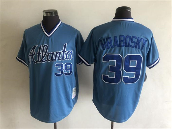  Men's Atlanta Braves #39 Al Hrabosky Mitchell&Ness Light Blue Pullover Throwback Jersey 