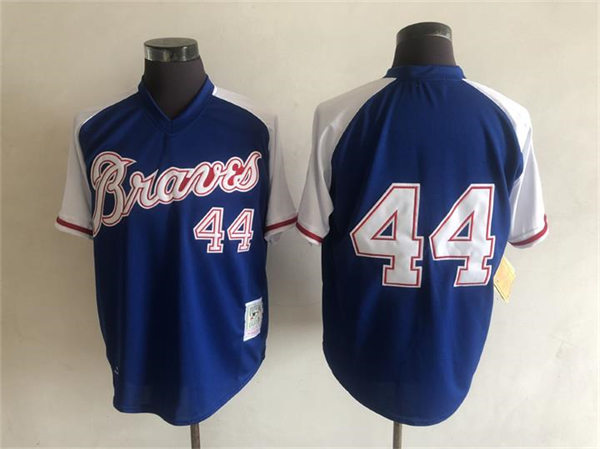  Men's Atlanta Braves #44 Hank Aaron Mitchell&Ness Royal Pullover Throwback Jersey 