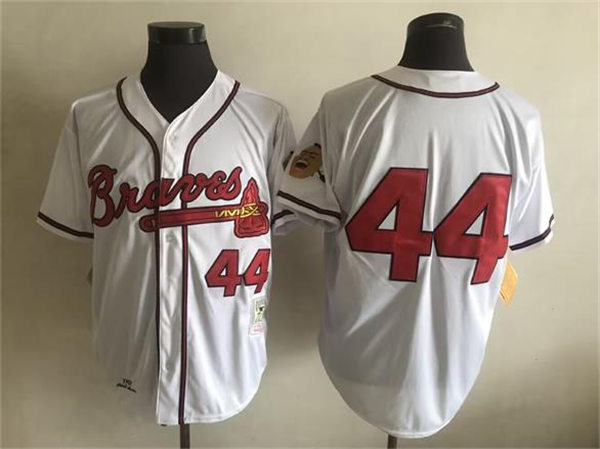  Men's Atlanta Braves #44 Hank Aaron Mitchell&Ness White 1974 Throwback  Jersey 