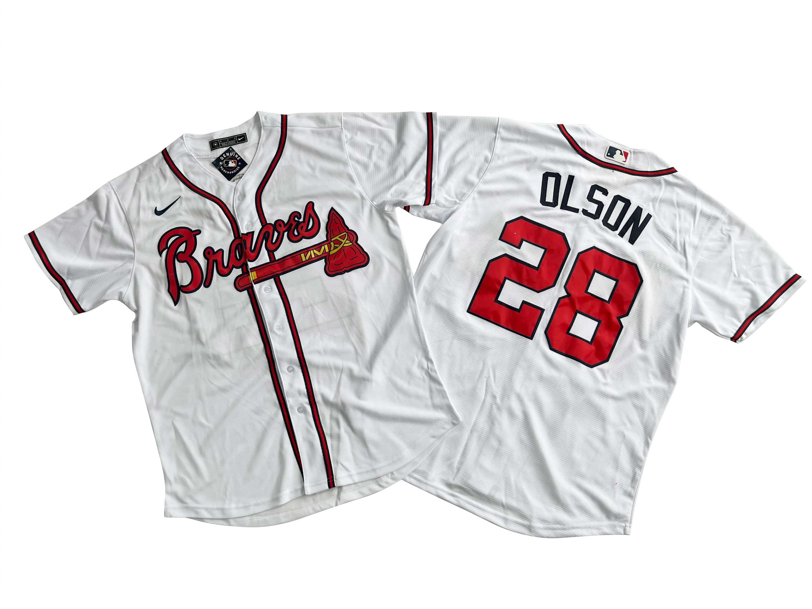 -Men's Atlanta Braves 28# Matt Olson Nike White Home Replica Player Name Jersey