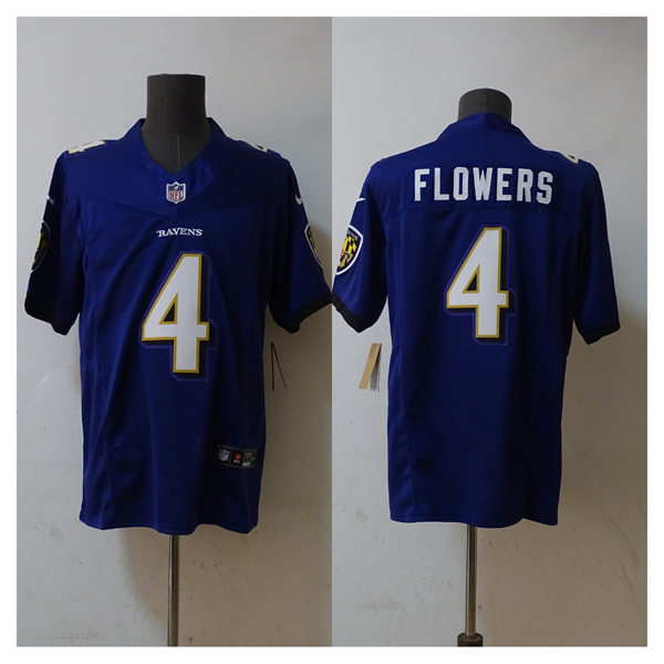  Men's Baltimore Ravens #4 Zay Flowers Nike Purple Vapor F.U.S.E. Limited Jersey 