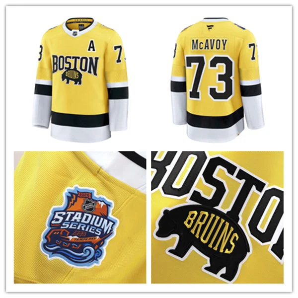  Men's Boston Bruins #73 Charlie McAvoy 2026 Stadium Series Premium Jersey Yellow 