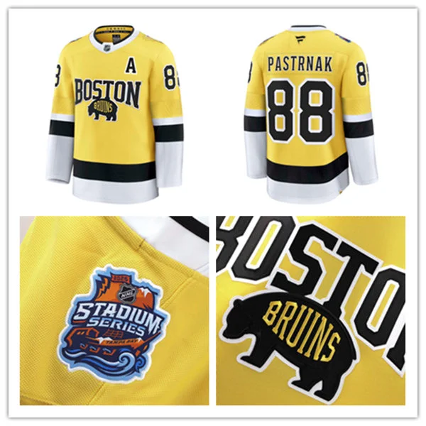 Men's Boston Bruins #88 David Pastrnak 2026 Stadium Series Premium Jersey Yellow 