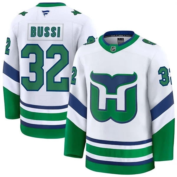  Men's Carolina Hurricanes #32 Brandon Bussi White Fanatics Throwback Premium Jersey 