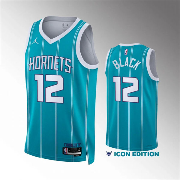  Men's Charlotte Hornets #12 Leaky Black Teal Icon Edition Swingman Jersey 