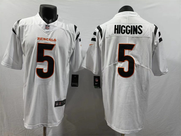  Men's Cincinnati Bengals #5 Tee Higgins Nike 2023 White Vapor Limited Player Jersey 