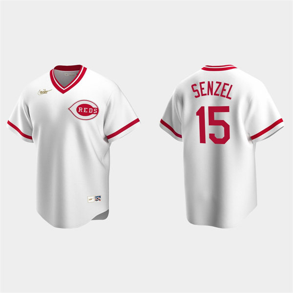  Men's Cincinnati Reds #15 Nick Senzel White Pullover Cooperstown Collection Jersey 