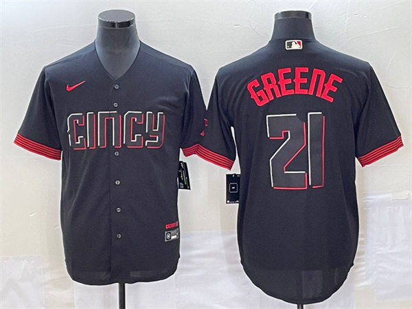  Men's Cincinnati Reds #21 Hunter Greene Nike Black 2023 City Connect Jersey 