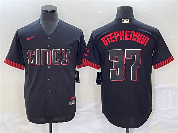  Men's Cincinnati Reds #37 Tyler Stephenson Nike Black 2023 City Connect Jersey 