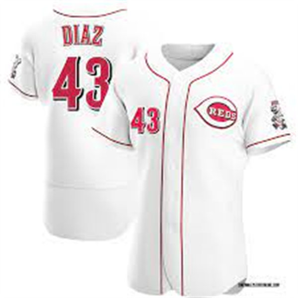  Men's Cincinnati Reds #43 Alexis Diaz Nike White Home FlexBase Stitched Player Jersey 