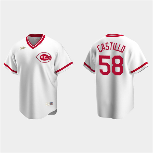  Men's Cincinnati Reds #58 Luis Castillo White Pullover Cooperstown Collection Jersey 