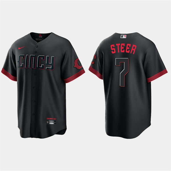  Men's Cincinnati Reds #7 Spencer Steer Nike Black 2023 City Connect Jersey 