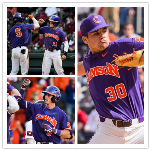 Men's Clemson Tigers Custom Nike 2019 Purple Baseball Jersey 