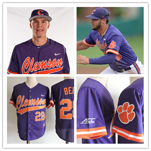  Men's Clemson Tigers Custom Nike Purple College Baseball Jersey 
