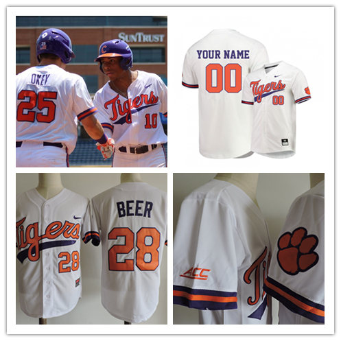  Men's Clemson Tigers Custom Nike White College Baseball Jersey 