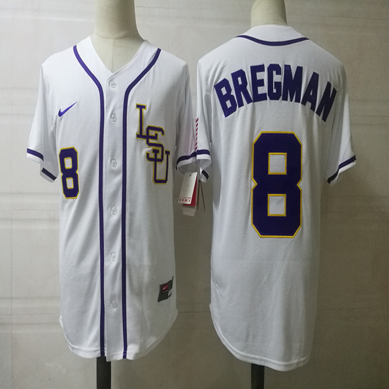  Men's Custom Lsu Tigers White Personalized College Baseball Jersey -Any Name Any Number 